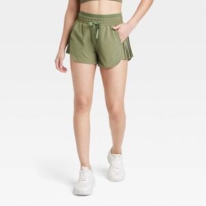 JoyLab High-Rise Pleated Side Shorts 2.5" Women Medium Elastic Waist Green